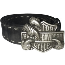 Ремінь шкіряний Harley Davidson лапа прошитий чорний