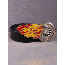 Ремінь шкіряний Коловорот Wheel With Skull In Flame чорний