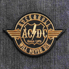 Нашивка AC/DC - Rock'n'Roll бронзова вишита