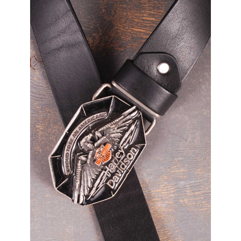 Ремінь шкіряний Коловорот Harley Davidson - Proud To Be An American чорний