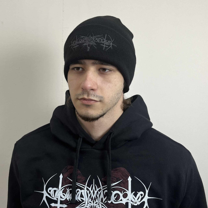 Шапка біні Nokturnal Mortum - Goat Horns Grey Logo вишита чорна