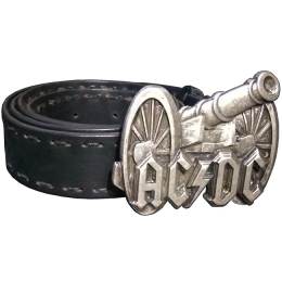 Ремень кожаный AC/DC пушка прошитый чёрный