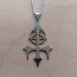 Кулон Хрест з пентаграмою сріблястий сталевий