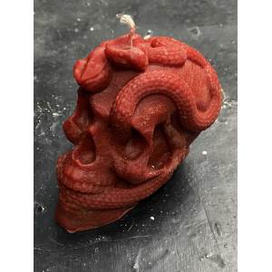 Свеча череп со змеями красный